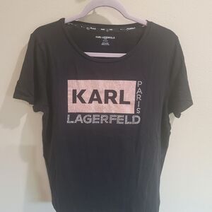 Karl Lagerfeld Black T-Shirt with Pink Logo